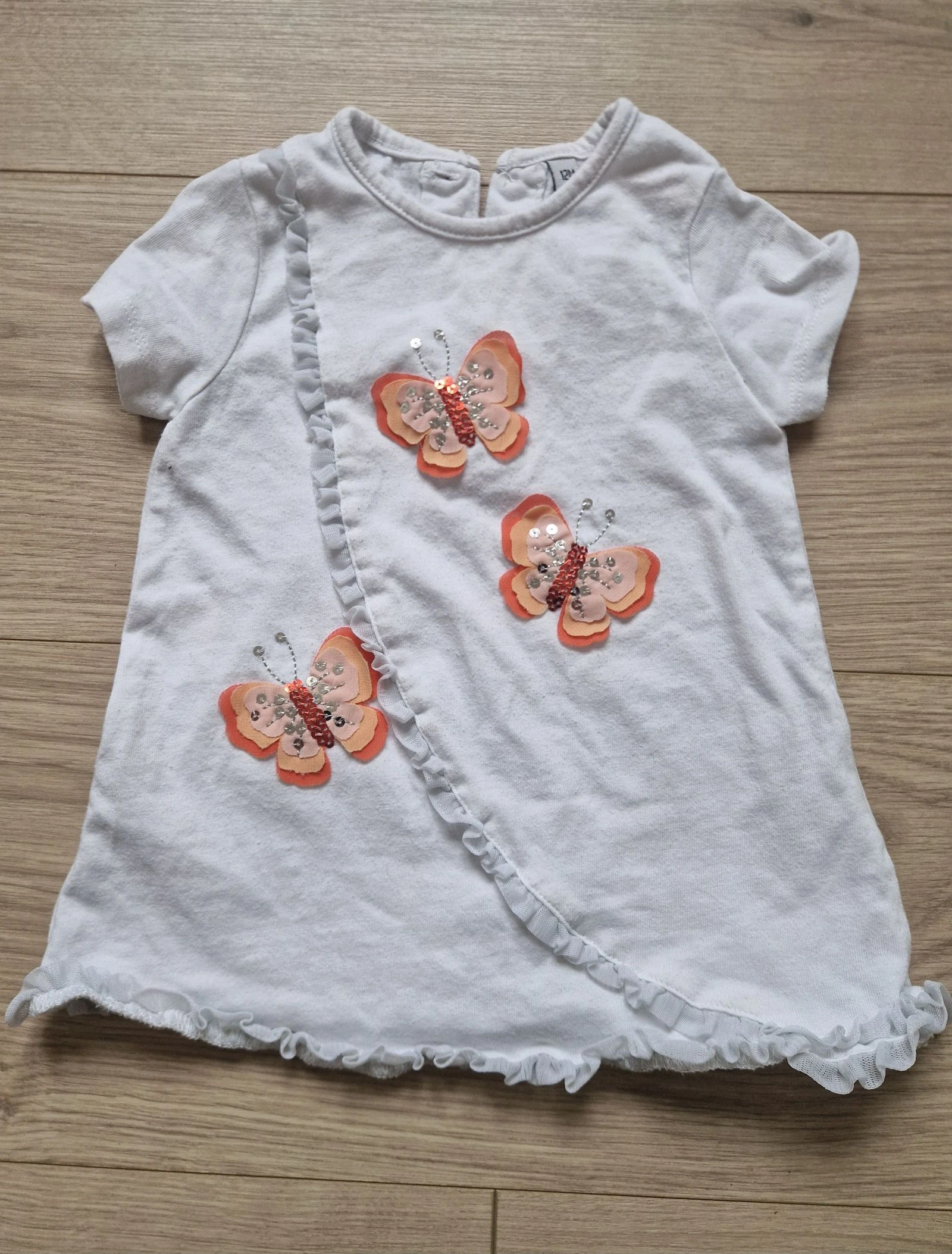 🦋 Lote de 2 vestidos de manga corta – bebé niña – 12 meses – estado correcto – photo 2